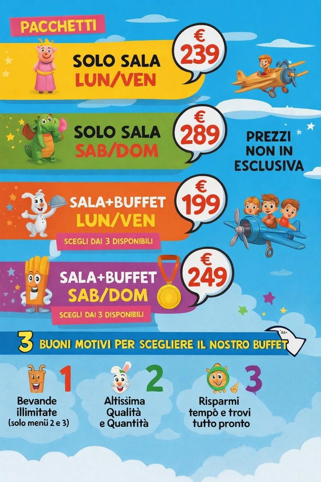 I pacchetti e i prezzi della sala
