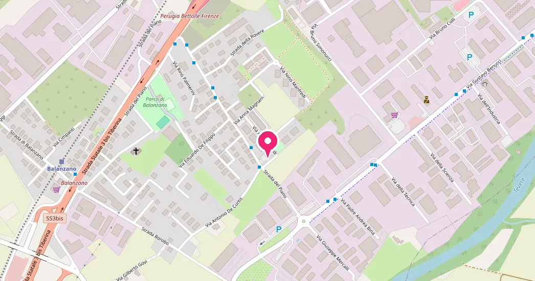 Mappa di Balanzano, con la posizione di Parco giochi Partyland