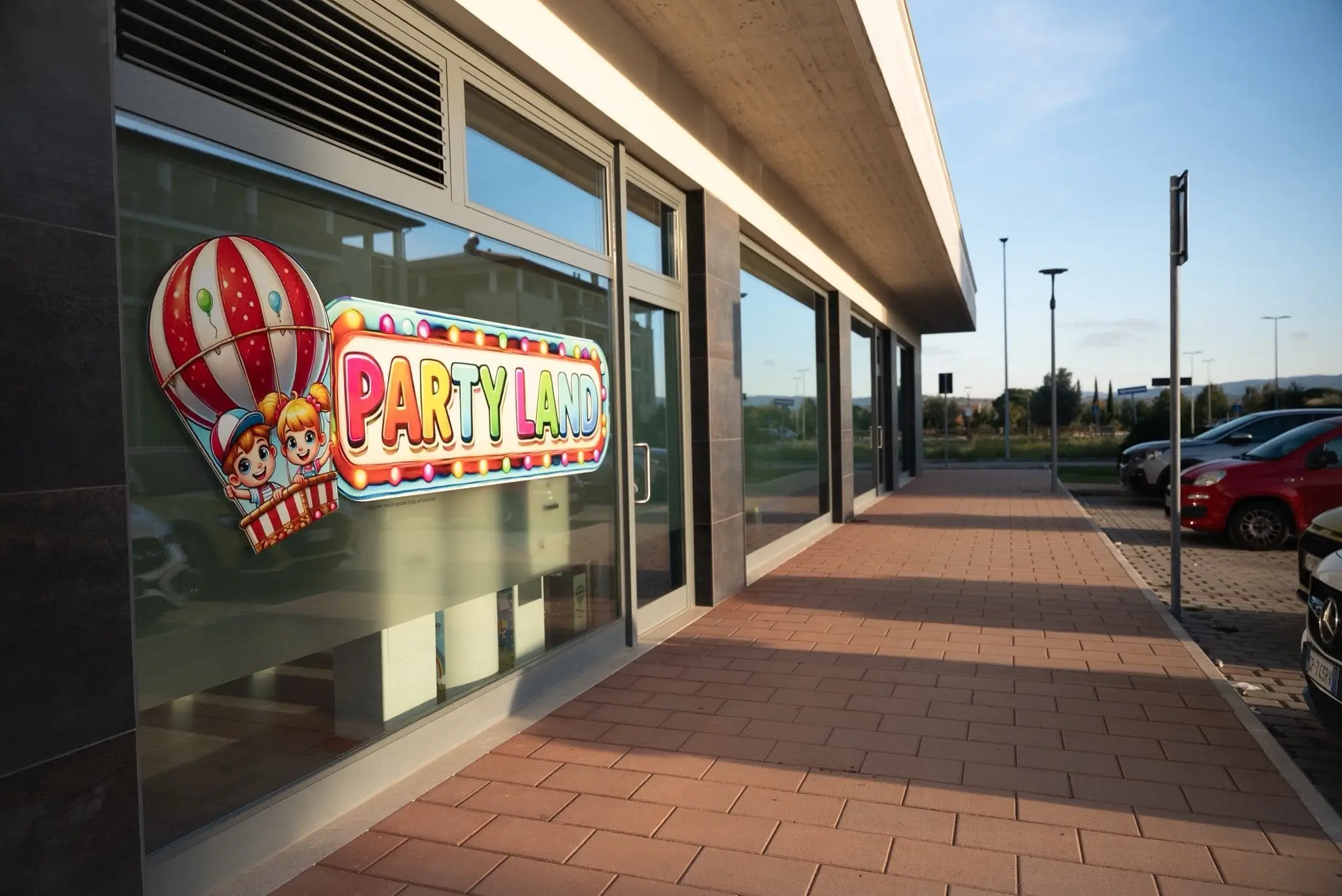 L'ingresso, con l'ampio parcheggio davanti